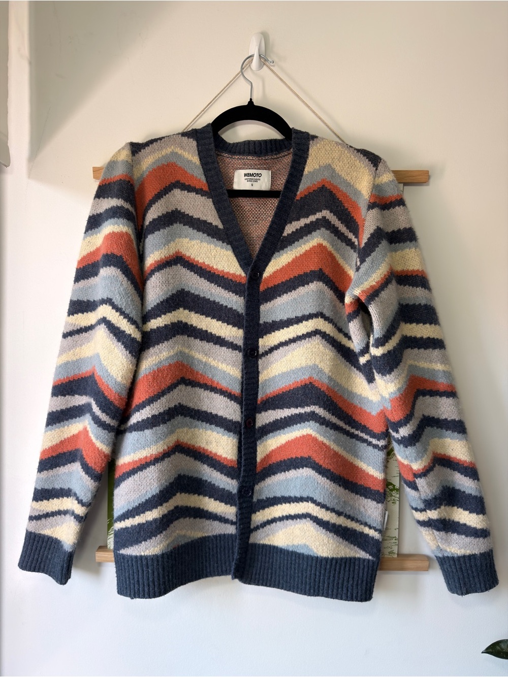 Wemoto Chevron Stripe Button Cardigan - Navy, Rust, Cream, Light Blue